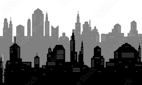 Illustration of city with black and white silhouette