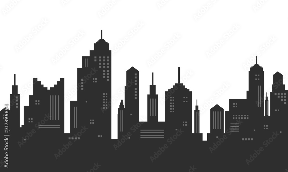 The background of city with many silhouette black and white color