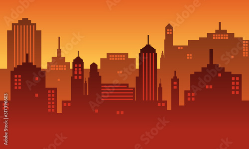Silhouette of a city with a background vector in the afternoon