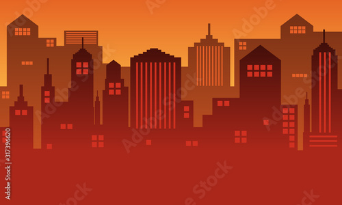 Silhouette of a city with several buildings in the afternoon