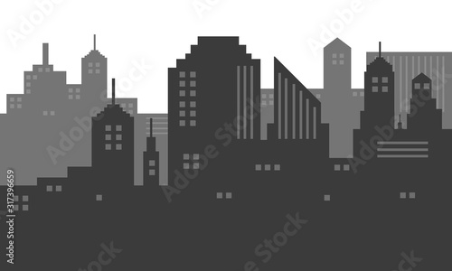 Silhouette background city town with many windows