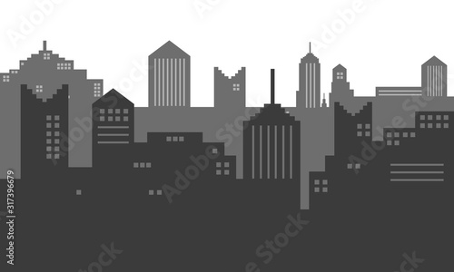 The background a city town shadow in black and white silhouette
