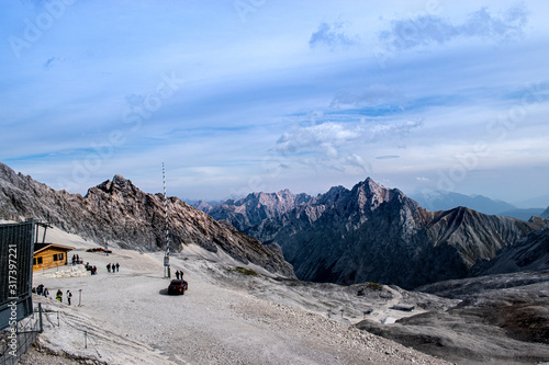 Panoramic landscape of the mountains at the top of the Zugspitze in Germany