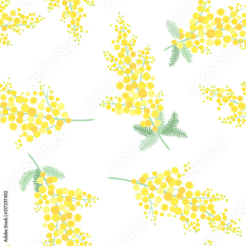 ミモザの花　シームレスパターン