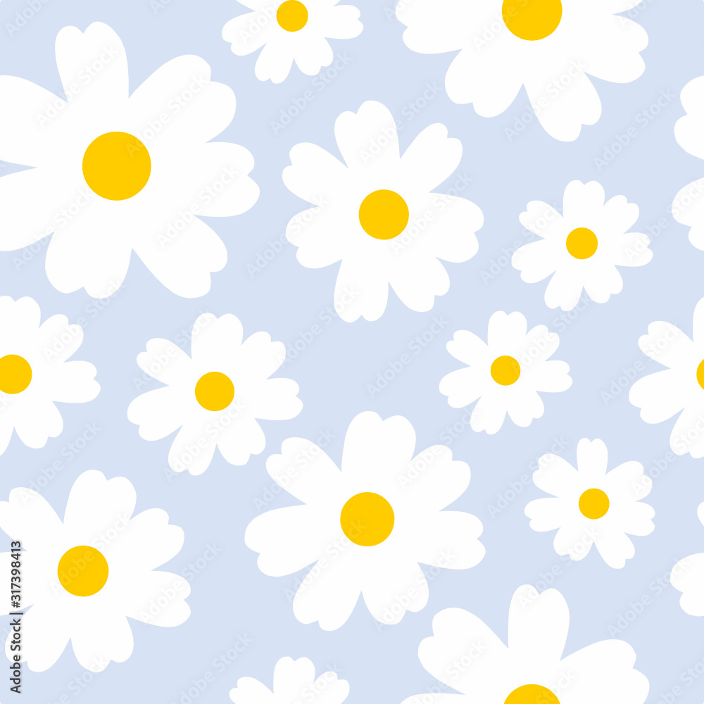 soft blue seamless background with daisies