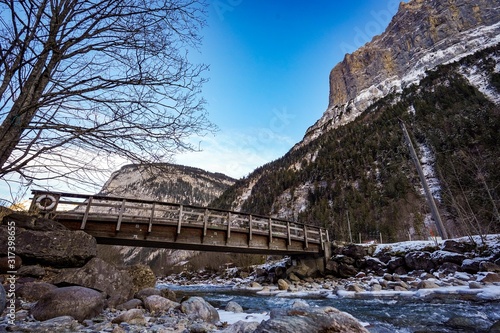 Mürren is a Swiss mountain village at the foot of the Schilthorn peak, Near Mürren is the Lauterbrunnen Valley, with its subterranean, glacial Trümmelbach Falls photo