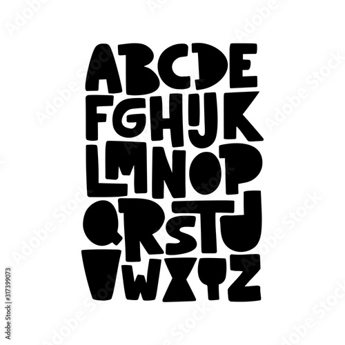 Cartoon English alphabet. ABC. Funny hand drawn graphic font.