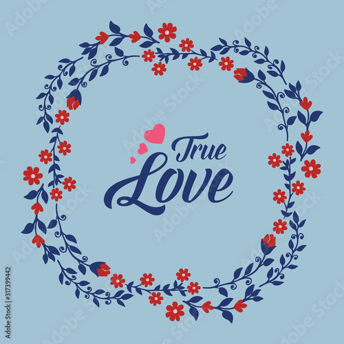 Romantic pattern of leaf and wreath frame, for beautiful true love greeting card design. Vector