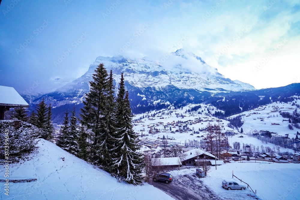 scenic mountain view of Grindelwald, switzerland in winter