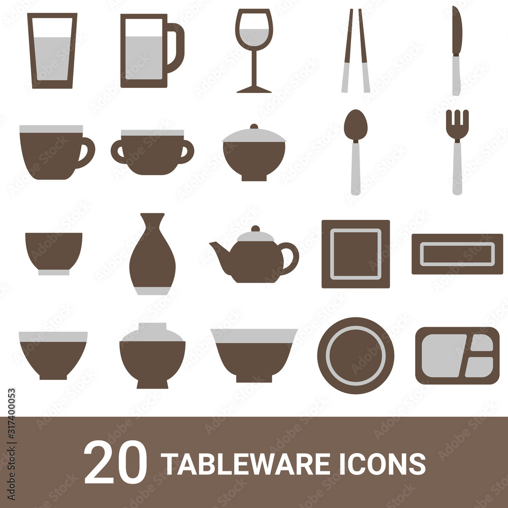 商品アイコン　食器　カラー　20セット