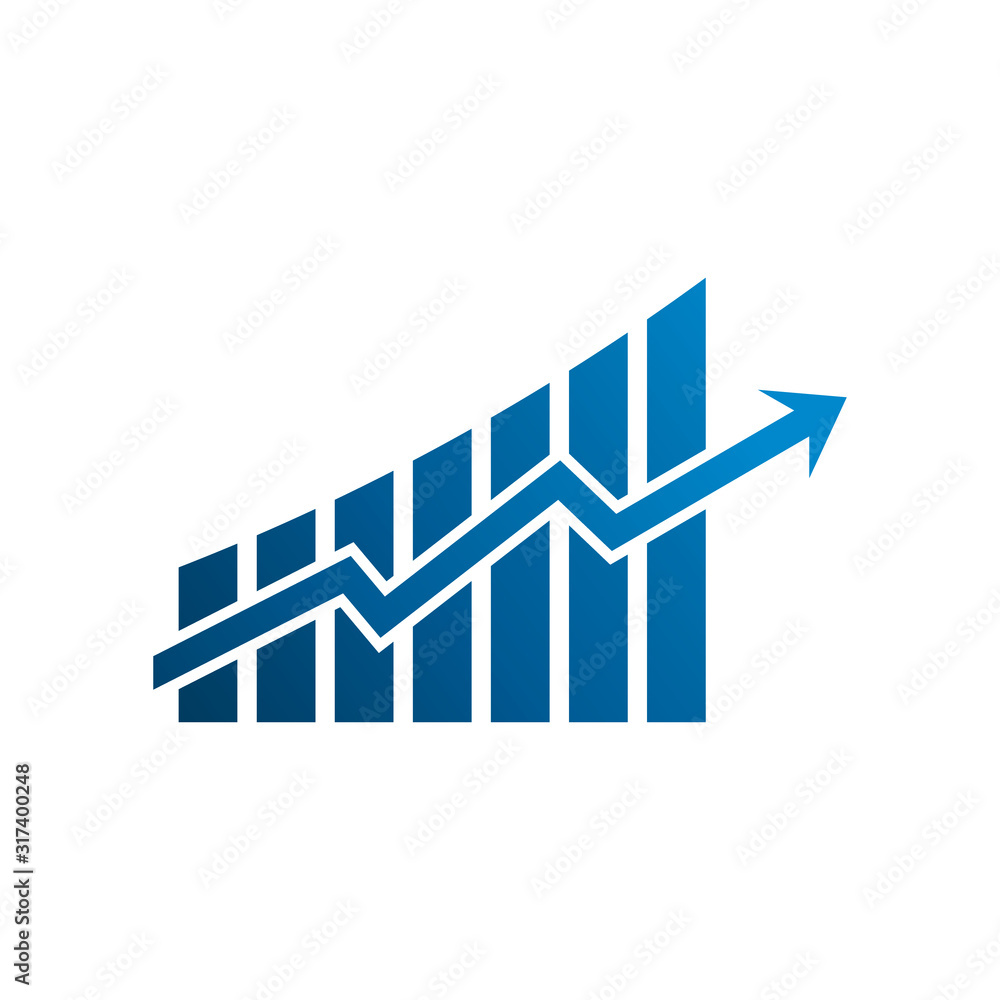 Fototapeta premium Finance graphic bars up rising arrow. Vector Illustration Design