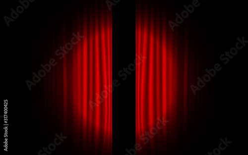 Red curtain with spot light on the stage