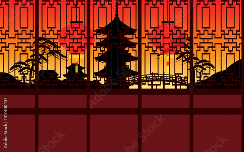 Chinese style house in the evening 