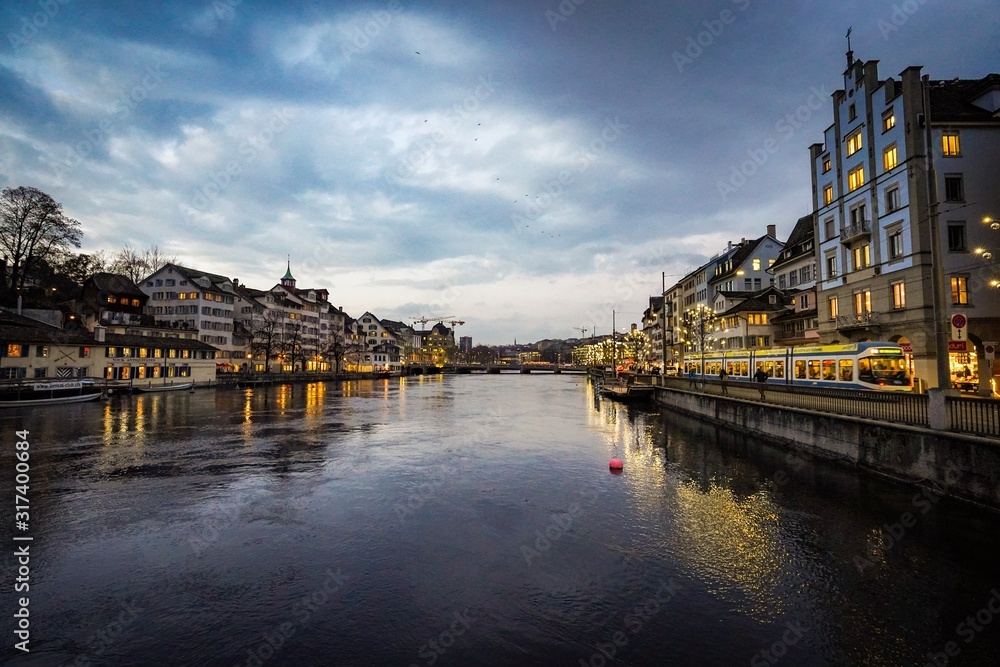 The beautiful city of Zurich at night