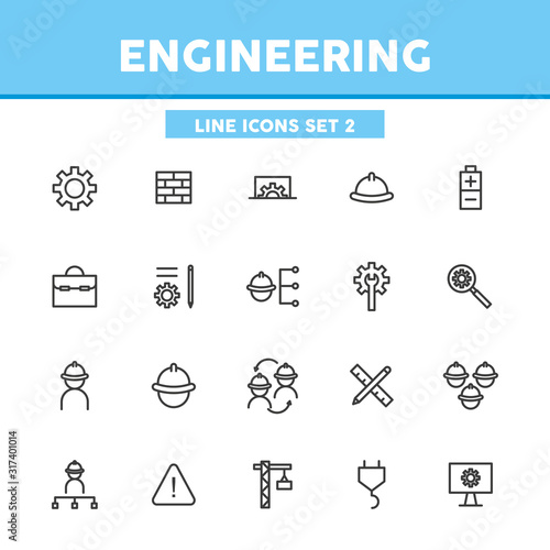 Engineering simple set thin line icons. Concept of construction, manufacturing. Vector illustration symbol elements for web design and apps