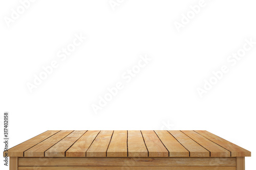 Empty old wooden table isolated on white background  of free space for your copy and branding. Use as products display montage. Vintage style concept. 3d illustration