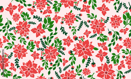 Seamless Motif of Christmas floral background  for wrapping paper pattern and leaf flower drawing.