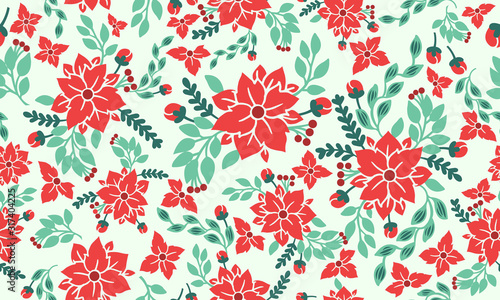 Seamless Motif of Christmas floral background, for wrapping paper pattern and leaf flower drawing.