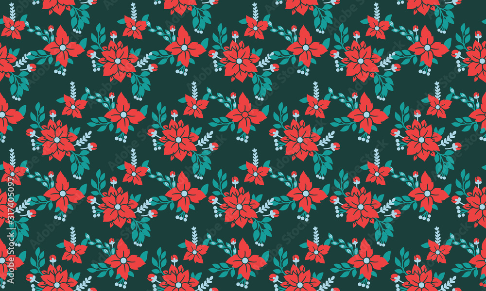 Beautiful Christmas red flower art, with leaf and floral elegant pattern design. Beautiful Christmas red flower art, with leaf and floral elegant pattern design.