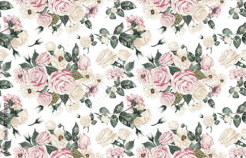 Seamless floral patterns in vintage style.