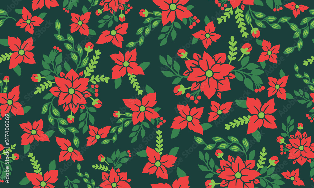 Abstract flower pattern background for Merry Christmas, with modern of leaf and red flower design. Abstract flower pattern background for Merry Christmas, with modern of leaf and red flower design.