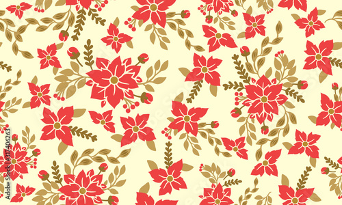 Abstract flower pattern background for Merry Christmas, with modern of leaf and red flower design.