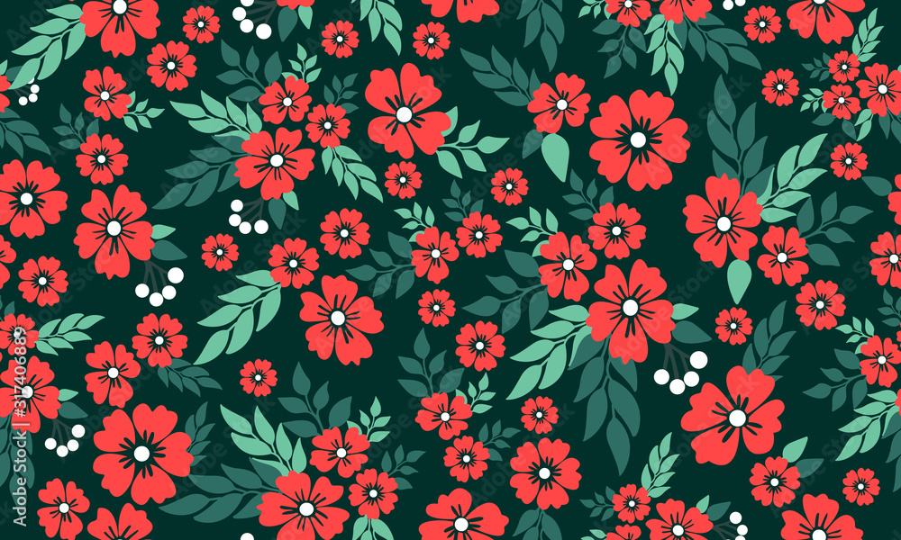 Elegant Style of Christmas floral pattern background, with beautiful leaf and red flower decor. Elegant Style of Christmas floral pattern background, with beautiful leaf and red flower decor.