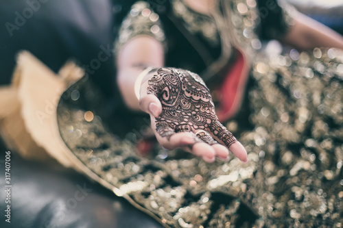 Indian bride's wedding henna mehendi mendi hands close up