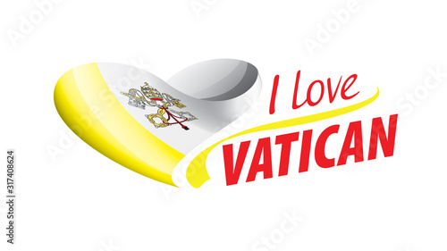 flag of the Vatican in the shape of a heart and the inscription I love Vatican. Vector illustration
