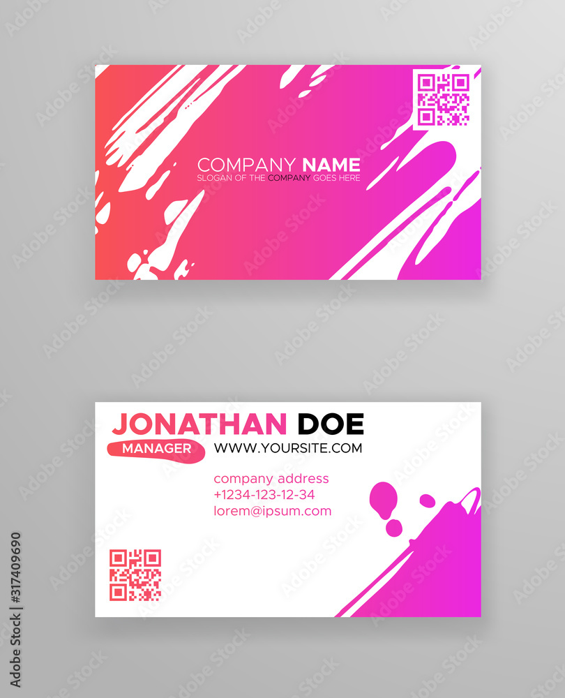 Creative color business card templates with minimalistic design. Abstract ink brush strokes.