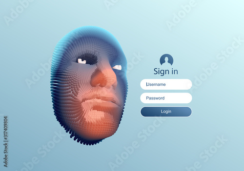 Login user interface. Modern screen design for mobile app and web design. Website element. Сyber security concept illustration. Artificial intelligence. Anonymous social masking. Vector.