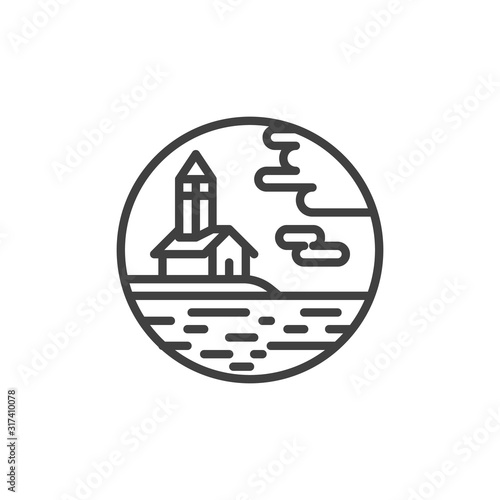 Fototapete Chapel and sea line icon