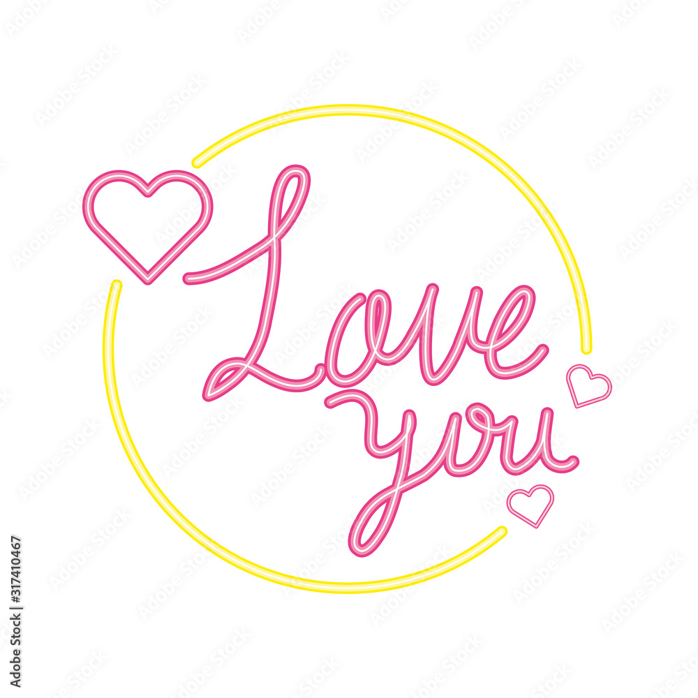 love you lettering with hearts isolated icon vector illustration design