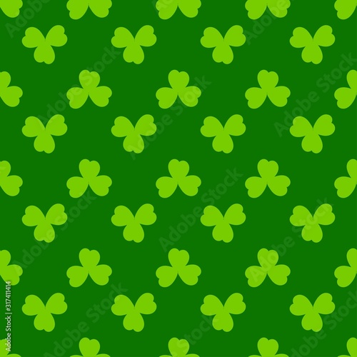 Clover leaves seamless pattern. Shamrock green spring background. Happy St Patricks Day design. Cute simple vector