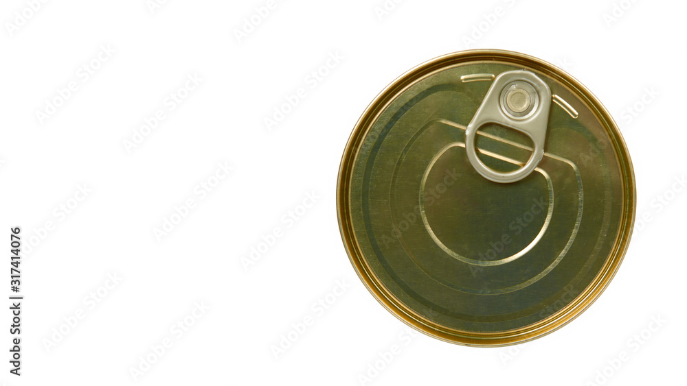 Can with opener. Canned prepared food, conserved snack. Can with opener. Canned prepared food, conserved snack.