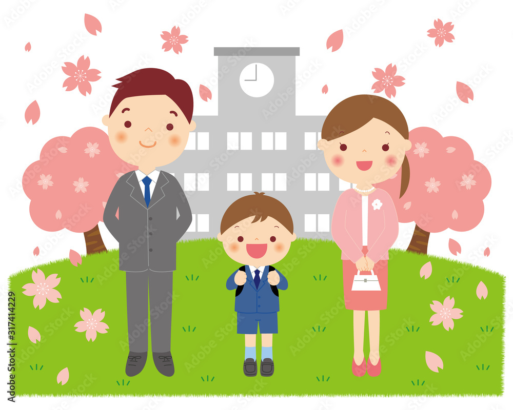 小学校　入学式　男の子と両親