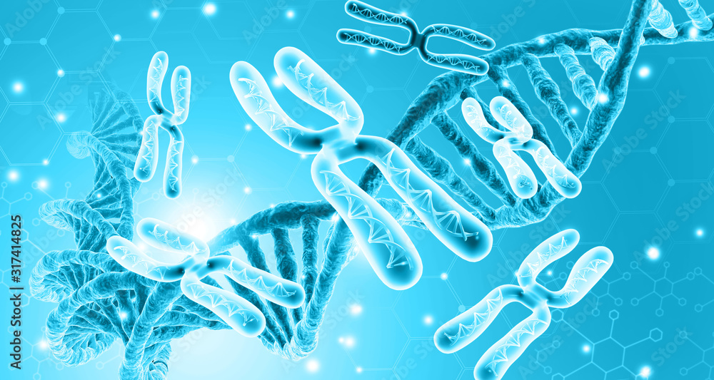 Naklejka premium DNA. Chromosomes. Scientific background. 3d illustration.