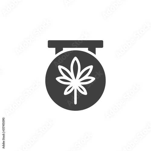 Medical marijuana store vector icon. filled flat sign for mobile concept and web design. Cannabis shop sign glyph icon. Symbol, logo illustration. Vector graphics