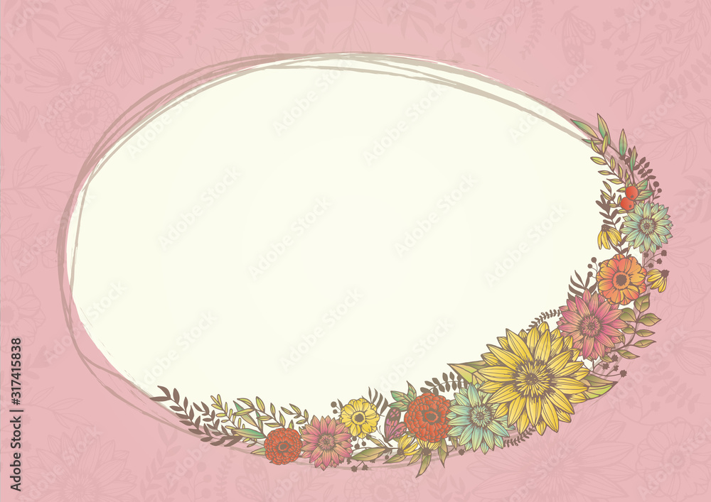 アンティークカラー レトロな花柄の背景素材 ピンク 手書きイラスト 結婚式招待状 サロンdm Stock Illustration Adobe Stock