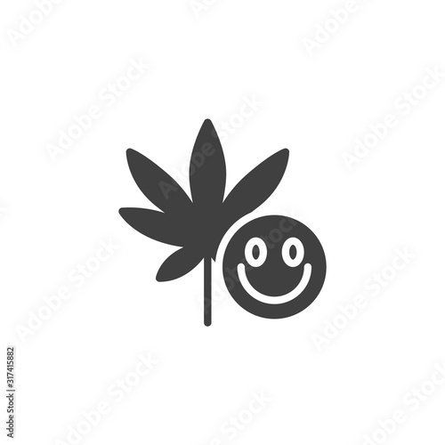 Marijuana leaf and ecstasy pill vector icon. filled flat sign for mobile concept and web design. Medical cannabis and lsd drug glyph icon. Symbol, logo illustration. Vector graphics