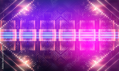 Ultraviolet abstract light. Diode tape  light line. Violet and pink gradient. Modern background  neon light. Empty stage  spotlights  neon. Abstract light.