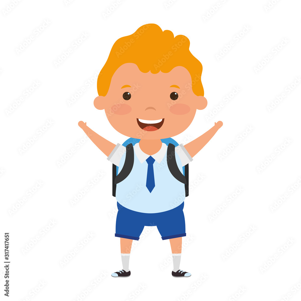 cute little blond student boy character