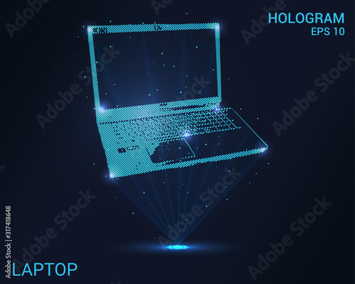 Hologram laptop. Holographic projection laptop. Flickering energy flux of particles. Research design the electronics.