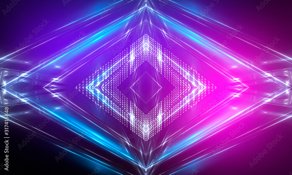 Fototapeta premium Ultraviolet abstract light. Diode tape, light line. Violet and pink gradient. Modern background, neon light. Empty stage, spotlights, neon. Abstract light.