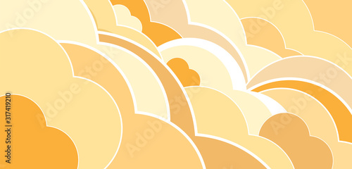 Yellow bubbly texture pattern background made with floating heart shapes 