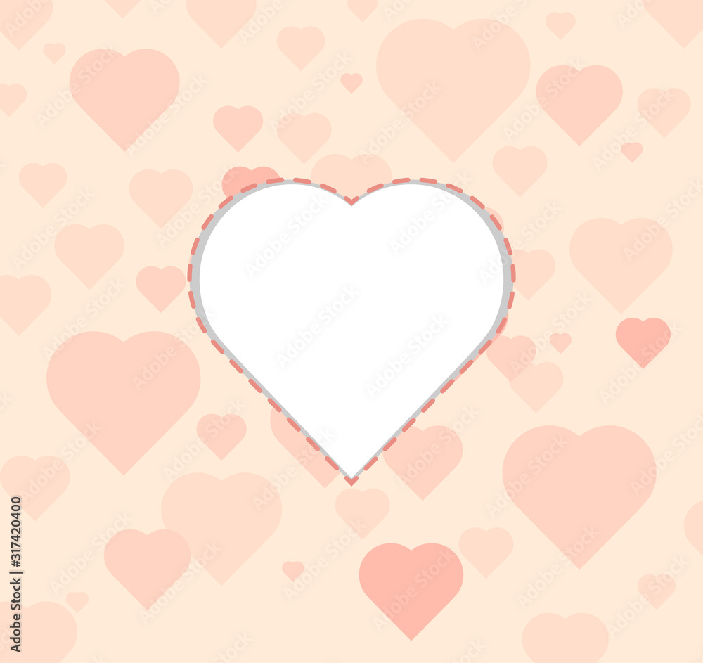 Heart Shape custom love message card concept on a creamy soft background with pink hearts