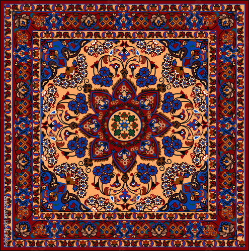 Persian carpet original design, tribal vector texture. Easy to edit and change a few colors by swatch window.