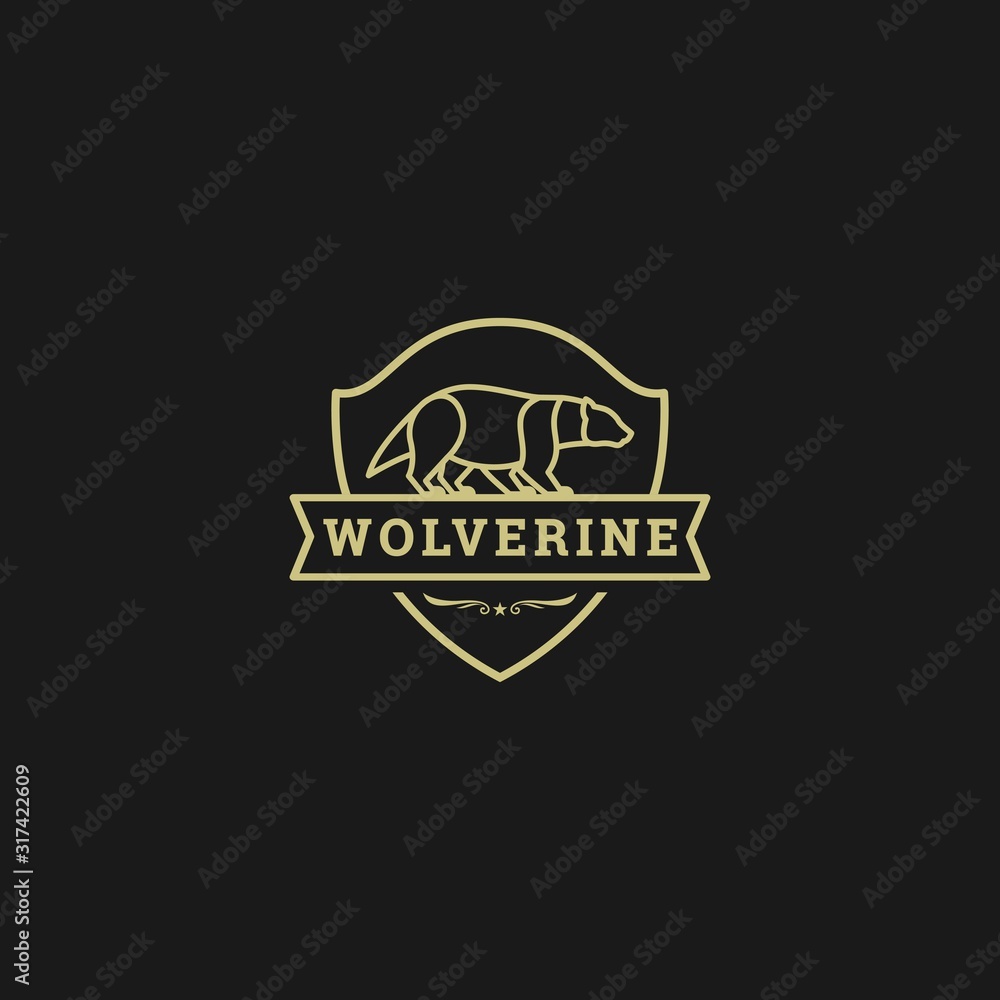 Fototapeta premium Vector Logo Illustration Wolverine Walk Vintage Badge