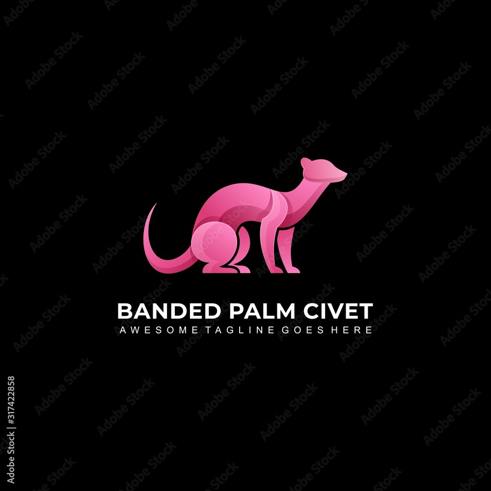 Vector Logo Illustration Banded Palm Civet Sitting Gradient Colorful
