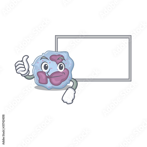 Thumbs up of leukocyte cell cartoon design with board